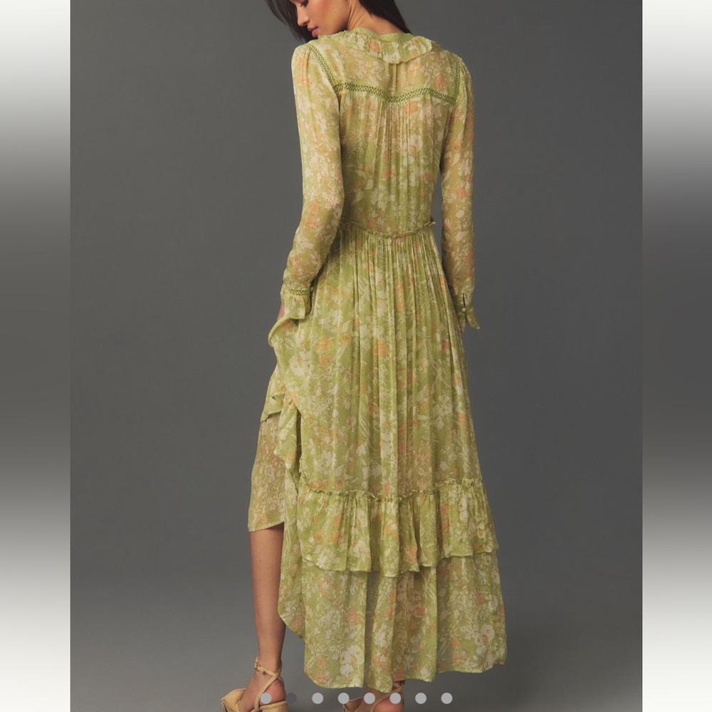 By Anthropologie Long Sleeve Sheer Hanky-Hem Midi Dress - Picture 3 of 13